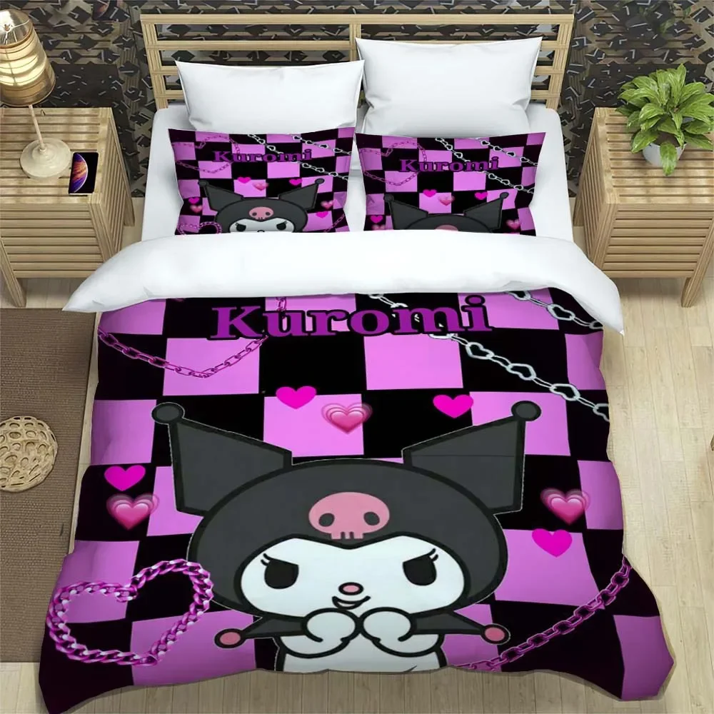 Cartoon Image Kuromis Pattern Quilt Cover With Pillowcases 3D Digital Printed Bedding Set Twin Full Queen 14 - Kuromi Shop