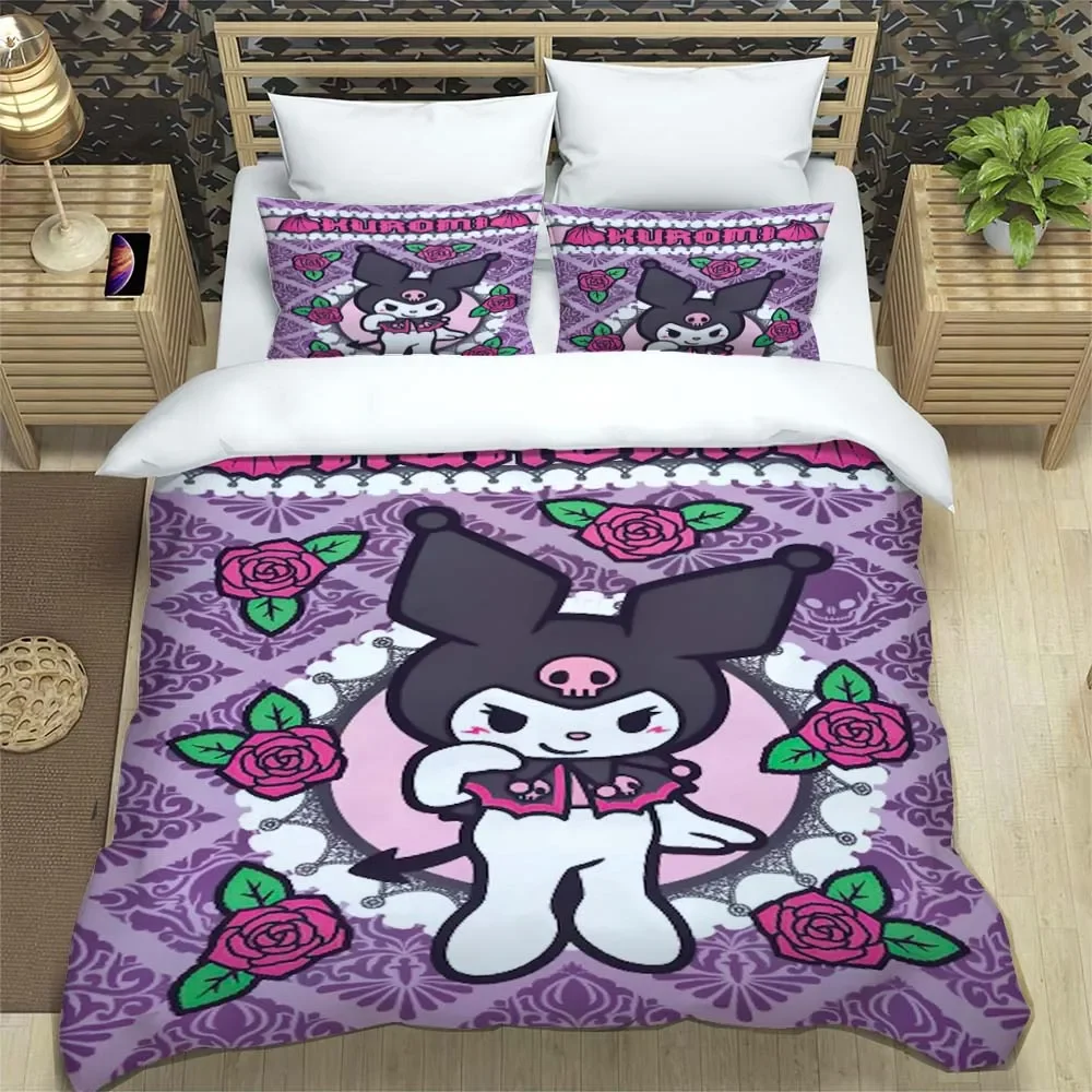 Cartoon Image Kuromis Pattern Quilt Cover With Pillowcases 3D Digital Printed Bedding Set Twin Full Queen 15 - Kuromi Shop