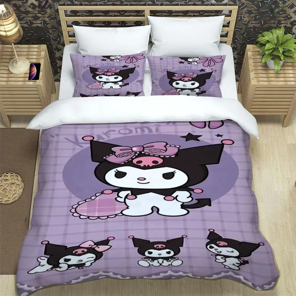 Cartoon Image Kuromis Pattern Quilt Cover With Pillowcases 3D Digital Printed Bedding Set Twin Full Queen 22 - Kuromi Shop